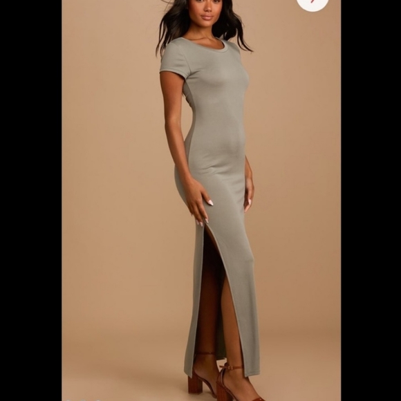 ****SOLD****NWT Lulu's Green Short Sleeve Fitted Maxi Dress Dress - Picture 3 of 17